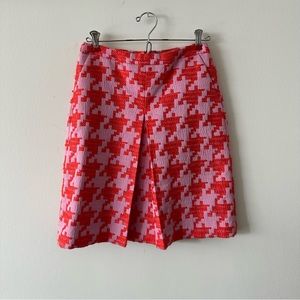 J.Crew Size 0 Pink and Red Pixelated Houndstooth A-line Printed Pencil Skirt